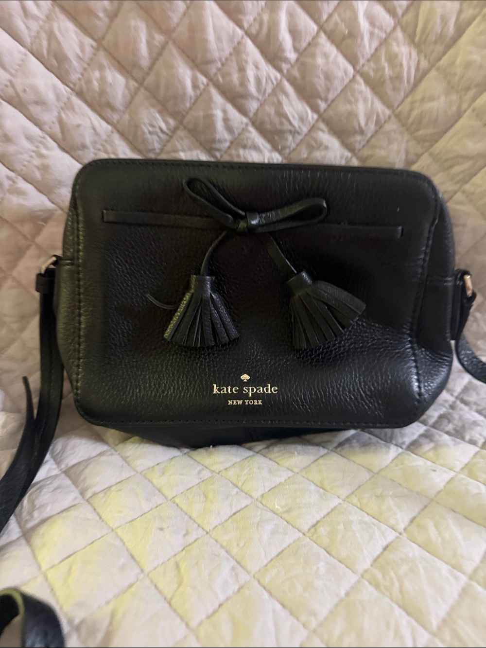 kate spade Black Leather Tassel Crossbody Bag